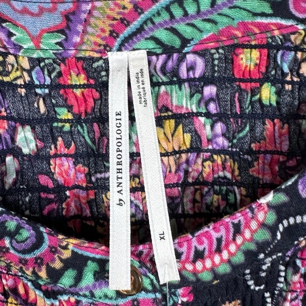 ANTHROPOLOGIE Vibrant Tunisian Paisley Smocked Boho Cover-Up Tunic - Picture 14 of 16
